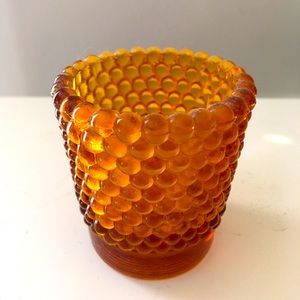 VINTAGE Autumn Amber Glass Hobnail Candle Holder